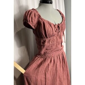 Sim and Sam Women's 100% Cotton Gauze Dress Size L Milkmaid Boho Peasant Rose